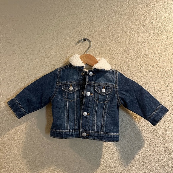 Old Navy Blue Denim Jacket with White Sherpa Collar - Picture 1 of 3